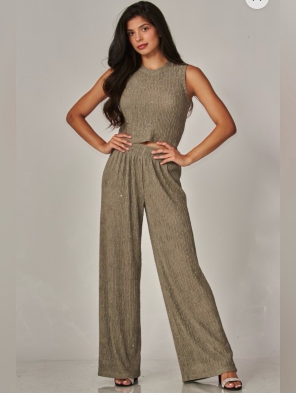 Love Poem S Crinkle Crop Top & Wide Leg Lounge Pants Set Size Small-NWT
